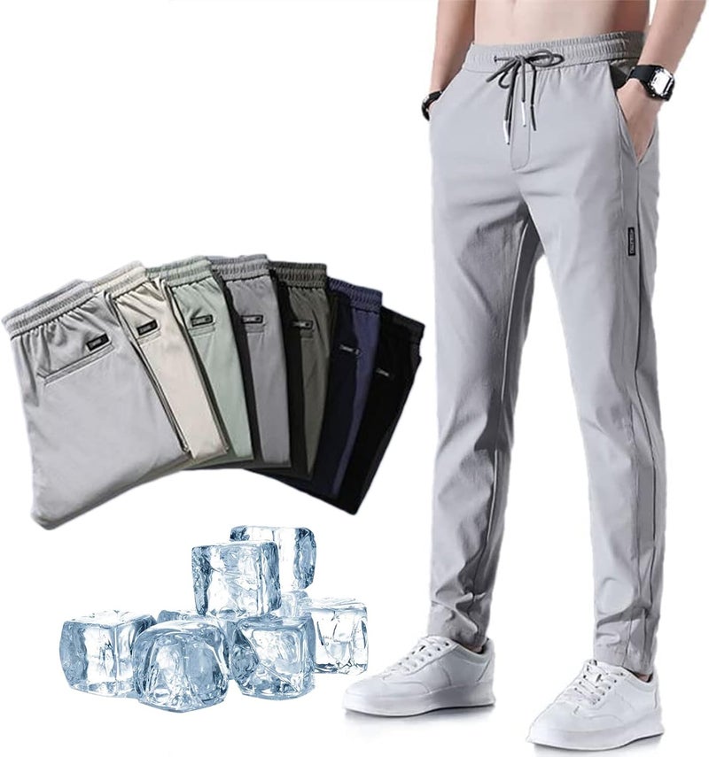 woobles Men's Fast Dry Stretch Pants Pockets Ice Silk Lightweight Quick Drying Drawstring Sweatpants Casual Hiking Joggers 28 Light Grey - Image 1