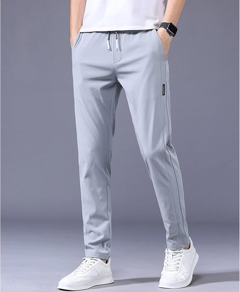 woobles Men's Fast Dry Stretch Pants Pockets Ice Silk Lightweight Quick Drying Drawstring Sweatpants Casual Hiking Joggers 28 Light Grey - Image 5