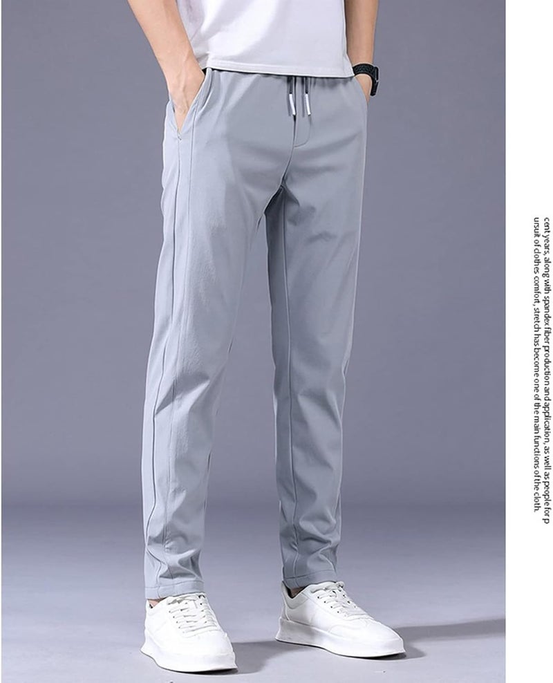 woobles Men's Fast Dry Stretch Pants Pockets Ice Silk Lightweight Quick Drying Drawstring Sweatpants Casual Hiking Joggers 28 Light Grey - Image 4