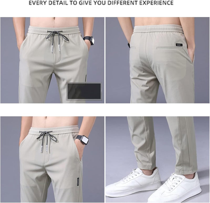 woobles Men's Fast Dry Stretch Pants Pockets Ice Silk Lightweight Quick Drying Drawstring Sweatpants Casual Hiking Joggers 28 Light Grey - Image 2