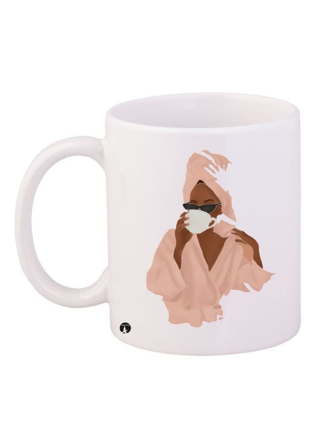 RYN Girl Printed Coffee Mug White/Brown/Pink 11ounce