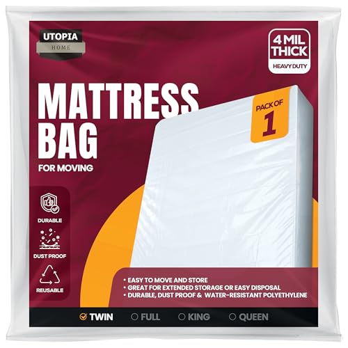 Utopia Home Twin Size Mattress Cover for Moving, 4 Mil Heavy Duty Plastic Mattress Bag for Disposal, Mattress Encasement Fits Mattresses up to 14 Inches, Mattress Bags for Moving - Image 1