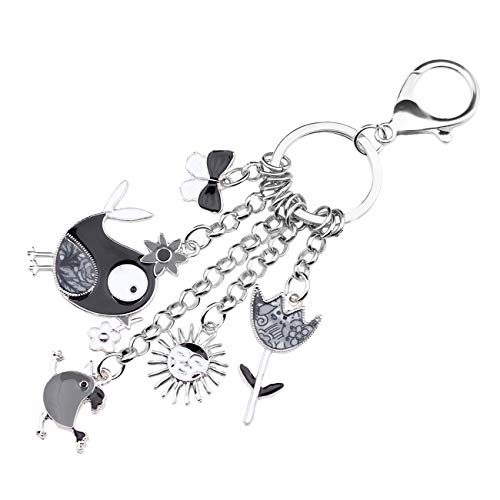 BONSNY Enamel Zinc Alloy Birds Flower Butterfly Key Chains Keyrings For Women Handbag Car Key Charms (Grey) - Image 4
