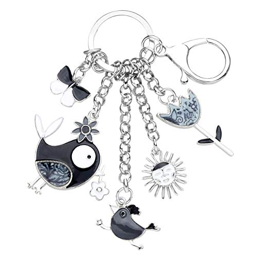 BONSNY Enamel Zinc Alloy Birds Flower Butterfly Key Chains Keyrings For Women Handbag Car Key Charms (Grey) - Image 1
