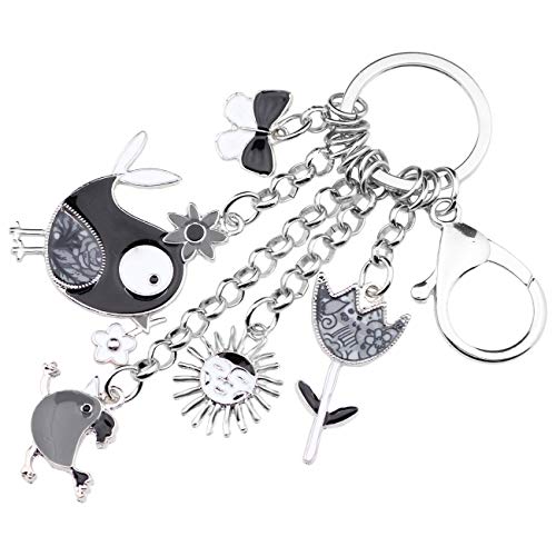 BONSNY Enamel Zinc Alloy Birds Flower Butterfly Key Chains Keyrings For Women Handbag Car Key Charms (Grey) - Image 3