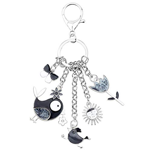 BONSNY Enamel Zinc Alloy Birds Flower Butterfly Key Chains Keyrings For Women Handbag Car Key Charms (Grey) - Image 2