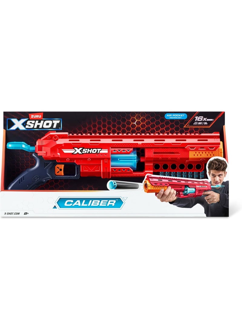 x_shot مسدس سهام إكس-شوت إكسل كاليبر، مسدس ذو ماسورة دوارة مزود بـ 16 سهمًا هوائيًا، يطلق لمسافة 27 مترًا، مسدس سهام إسفنجي للأولاد والبنات، مزود بـ 6 سهام لتخزينها بسرعة. - Image 4