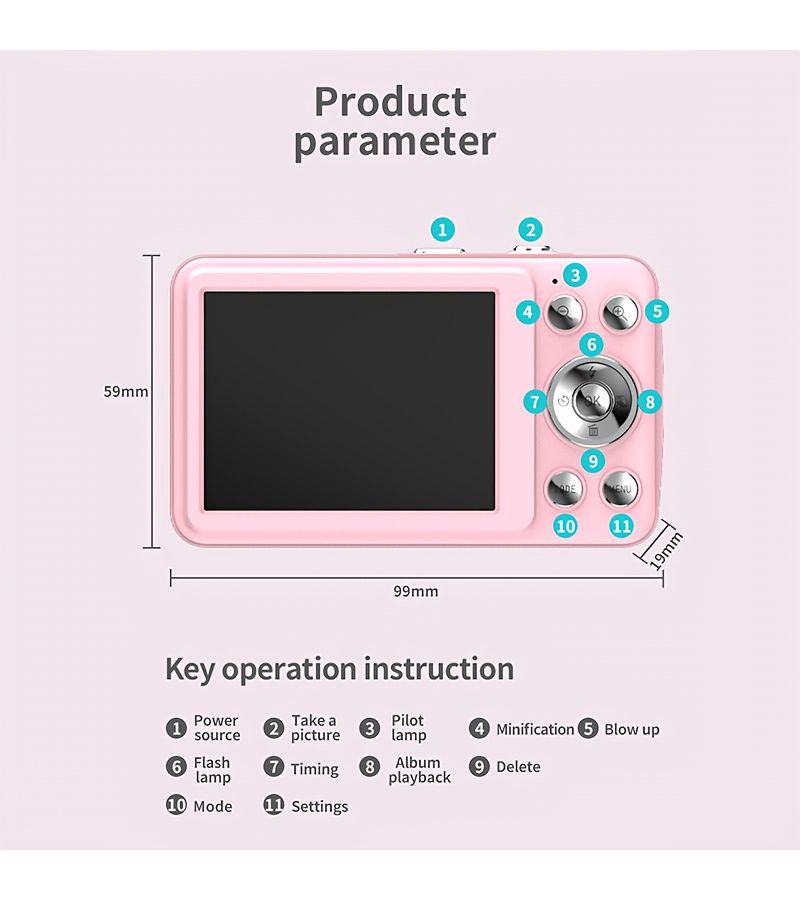 Pink Digital Camera 1080P Video 16X Zoom Compact Camcorder - Image 2