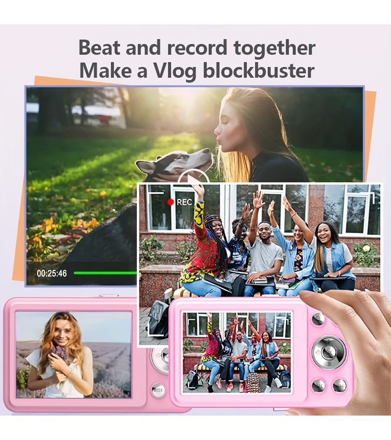 Pink Digital Camera 1080P Video 16X Zoom Compact Camcorder - Image 1