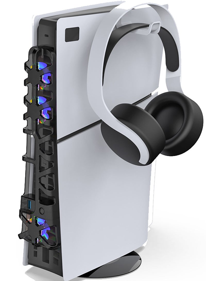 DOBE PS5 Slim Vertical Console Stand with Cooling Fan & Headphone Hanger - All-in-One Gaming Accessory - Image 1