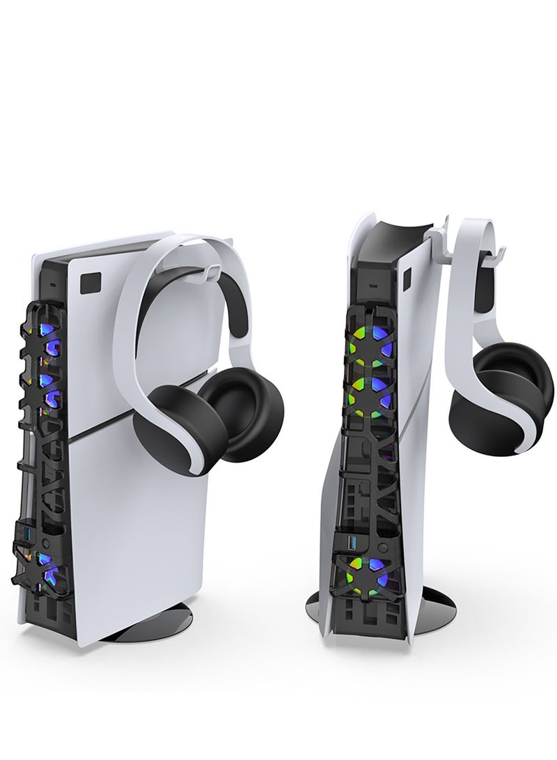 DOBE PS5 Slim Vertical Console Stand with Cooling Fan & Headphone Hanger - All-in-One Gaming Accessory - Image 3