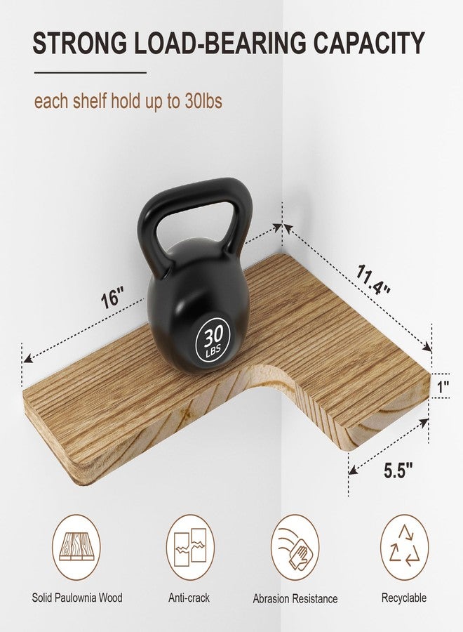 fuqing Floating Corner Shelves, Wall Shelf Set of 3, Shelves for Wall Storage, Solid Wood Shelves for Storage, Wall Mount Wooden Display Shelf for Bathroom Bedroom Kitchen Garage, Carbonized Black - Image 3