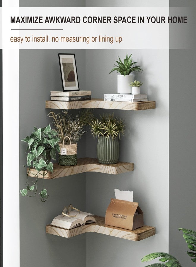 fuqing Floating Corner Shelves, Wall Shelf Set of 3, Shelves for Wall Storage, Solid Wood Shelves for Storage, Wall Mount Wooden Display Shelf for Bathroom Bedroom Kitchen Garage, Carbonized Black - Image 5