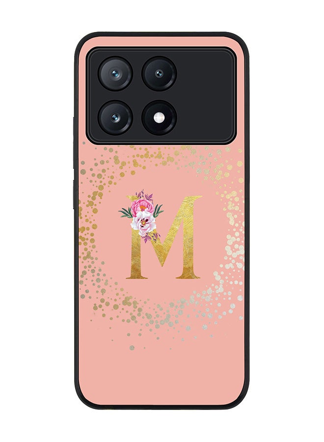 Stylizedd Rugged Black Edge Case for Xiaomi Poco X6 Pro, Slim fit Case Cover- Custom Monogram Initial Letter Floral Pattern Alphabet - M  (Rose Pink) - Image 1