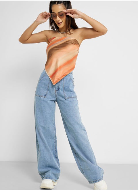 High Waist Pocket Detail Jeans
