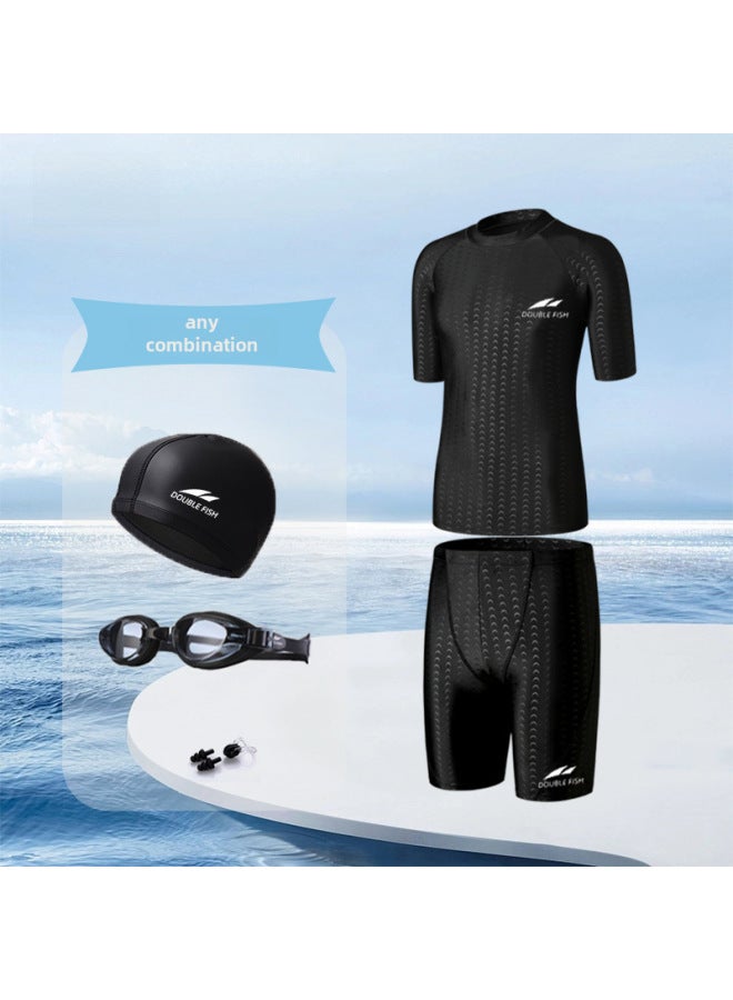 Loquat Pisces Men's Shark-like Swimsuit Plus Size Five-point Quick-drying Anti-embarrassment Sun Protection Boxer Swimming Trunks Professional Swimming Suit-Color:Imitation Shark Four-piece Set-myopia 250- - Image 5