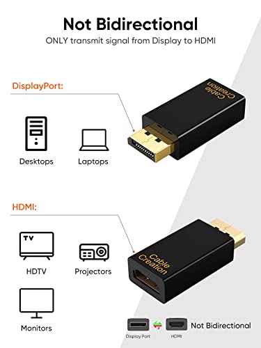 CableCreation DisplayPort to HDMI Adapter, 1080P Gold Plated DP to HDMI Adapter (Male to Female) 1.3V, Uni-Directional Display Port to HDMI Adapter - Image 2