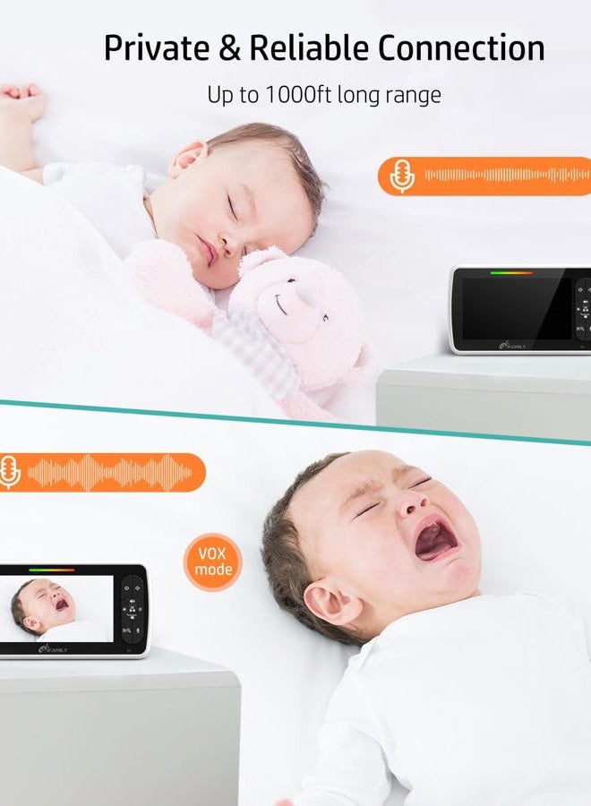 iFamily Split Screen Baby Monitor, Large Display Video Baby Monitor with 2 Cameras and Audio, Long Range, Remote pan tilt, Night Vision, Temperature Sensor, 2 Way Talk, Feeding Clock and lullabies. - Image 4