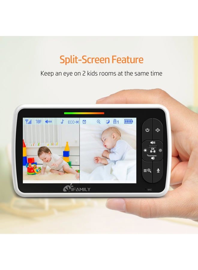 iFamily Split Screen Baby Monitor, Large Display Video Baby Monitor with 2 Cameras and Audio, Long Range, Remote pan tilt, Night Vision, Temperature Sensor, 2 Way Talk, Feeding Clock and lullabies. - Image 2