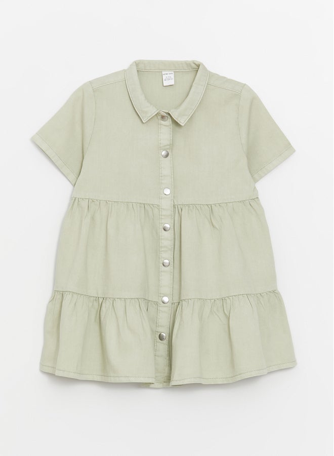 Shirt Collar Short Sleeve Baby Girl Dress