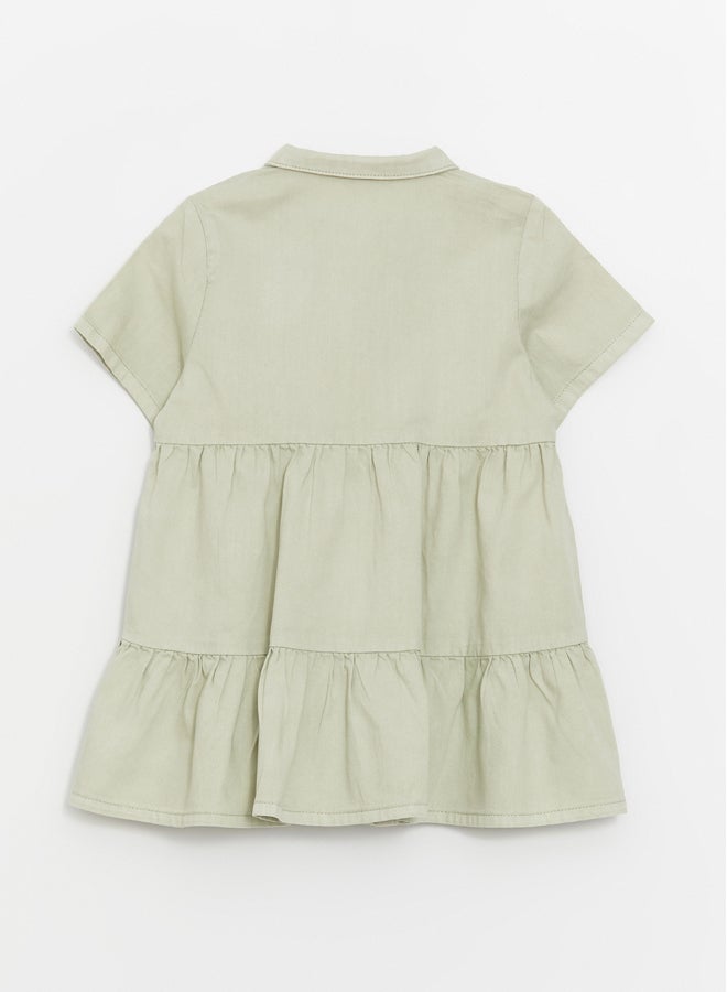 Shirt Collar Short Sleeve Baby Girl Dress