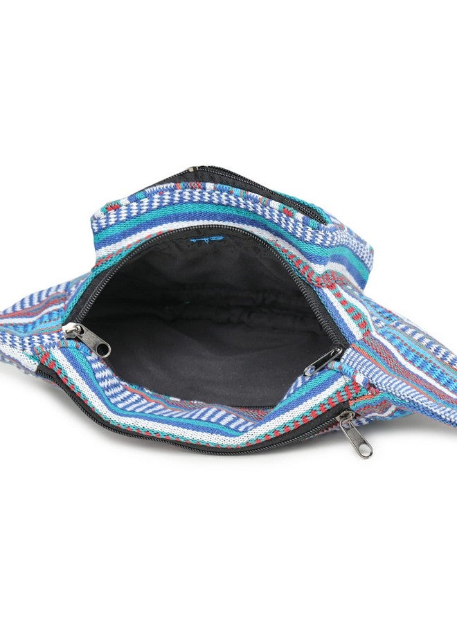 K London Stylish Canvas Dari Woven Multi Colored Ethnic Design Waist Pack Waist Pouch Travel Pouch Passport Holder Waist Bag with Adjustable Strap(11700_Lurex_Dari_Blue) - Image 3