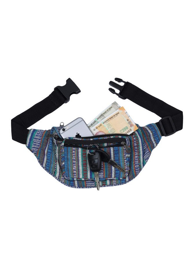 K London Stylish Canvas Dari Woven Multi Colored Ethnic Design Waist Pack Waist Pouch Travel Pouch Passport Holder Waist Bag with Adjustable Strap(11700_Lurex_Dari_Blue) - Image 4