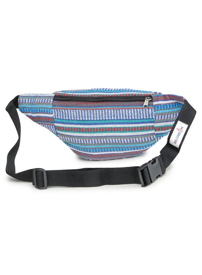 K London Stylish Canvas Dari Woven Multi Colored Ethnic Design Waist Pack Waist Pouch Travel Pouch Passport Holder Waist Bag with Adjustable Strap(11700_Lurex_Dari_Blue) - Image 5