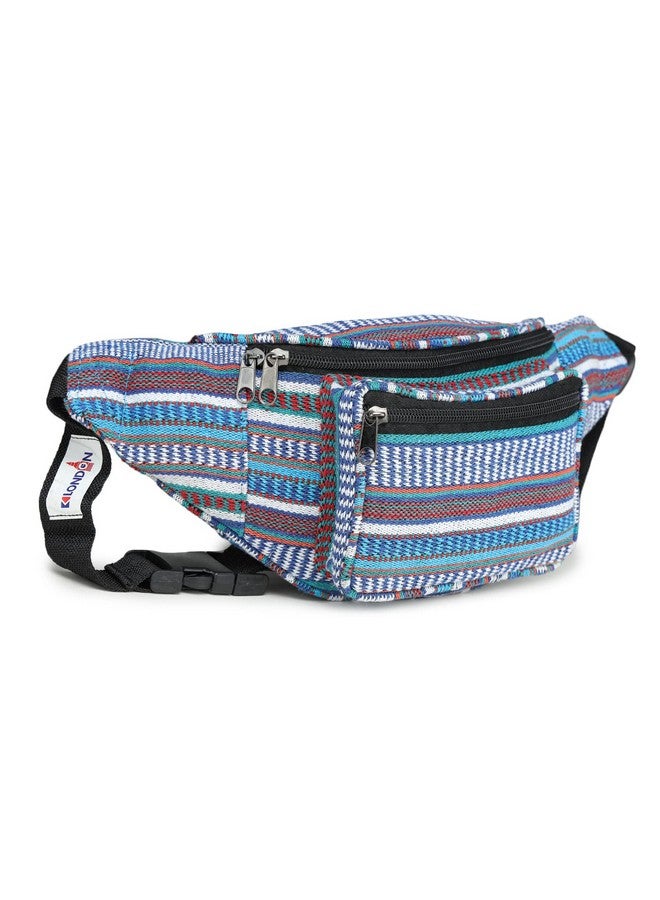 K London Stylish Canvas Dari Woven Multi Colored Ethnic Design Waist Pack Waist Pouch Travel Pouch Passport Holder Waist Bag with Adjustable Strap(11700_Lurex_Dari_Blue) - Image 2