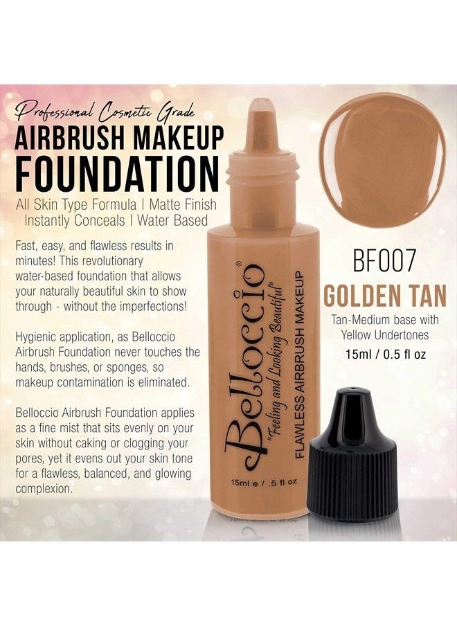Belloccio 's Professional Cosmetic Airbrush Makeup Foundation 1/2oz Bottle: Golden Tan- Medium Yellow Undertones  - Image 2
