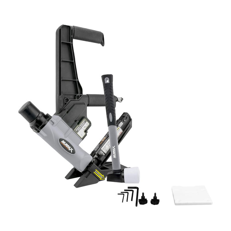 NuMax S50LSDH Pneumatic 2in1 155Gauge and 16Gauge 2 Dual Handle Flooring Nailer Stapler with Flooring Mallet and Interchangeable Base Plates
