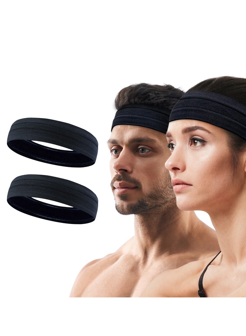 MIXDE 2 Pack Black Headband, Head Band for Woman Sport Headband for Men, FREE HOME WORKOUT E-BOOK, Gym Hair Band, Running Sweat Bands, Silicon Non Slip Exercise Headbands, Headband Women  - Image 1