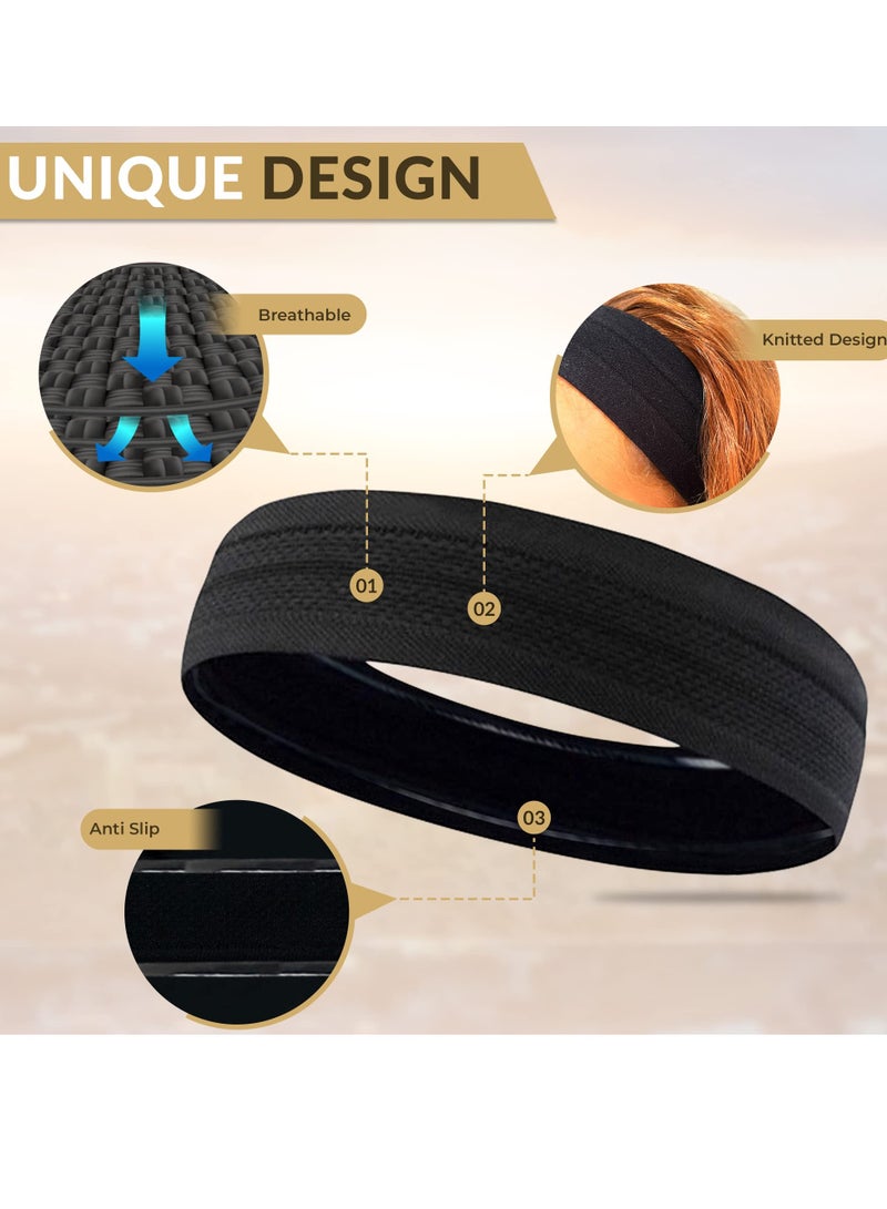 MIXDE 2 Pack Black Headband, Head Band for Woman Sport Headband for Men, FREE HOME WORKOUT E-BOOK, Gym Hair Band, Running Sweat Bands, Silicon Non Slip Exercise Headbands, Headband Women  - Image 2