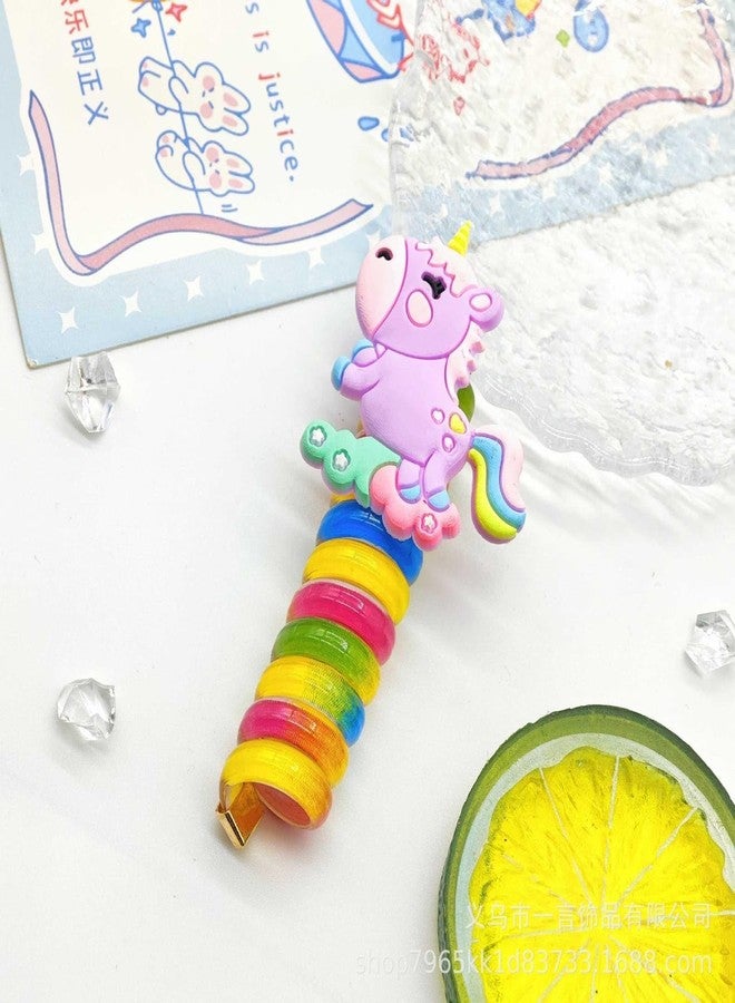 MYSELF Unicorn Hair Bands for Girls, Spiral Hair Ties, Colorful Telephone Line Hair Bands, Ponytail Holders, Hair Accessories, 5 Pcs - Image 3