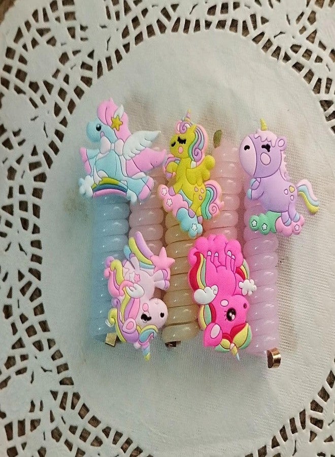MYSELF Unicorn Hair Bands for Girls, Spiral Hair Ties, Colorful Telephone Line Hair Bands, Ponytail Holders, Hair Accessories, 5 Pcs - Image 2
