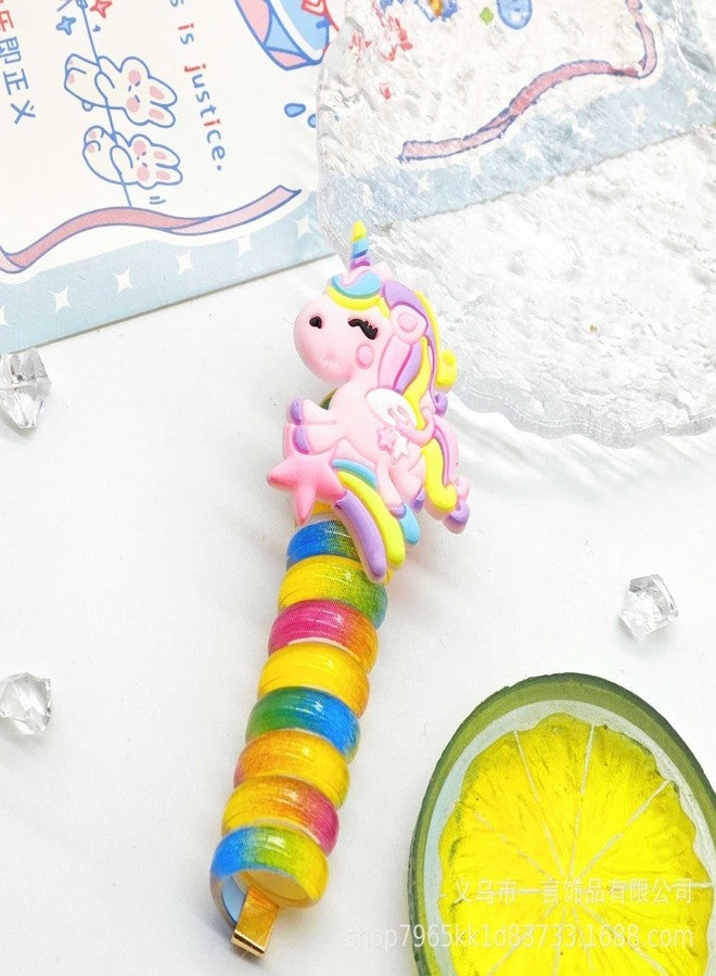 MYSELF Unicorn Hair Bands for Girls, Spiral Hair Ties, Colorful Telephone Line Hair Bands, Ponytail Holders, Hair Accessories, 5 Pcs - Image 4