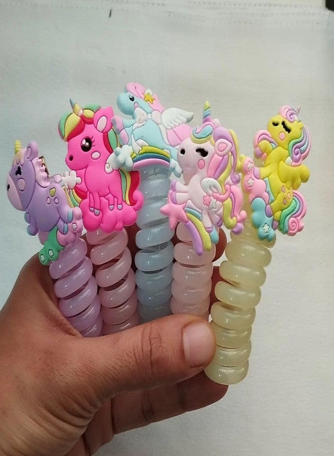 MYSELF Unicorn Hair Bands for Girls, Spiral Hair Ties, Colorful Telephone Line Hair Bands, Ponytail Holders, Hair Accessories, 5 Pcs - Image 1