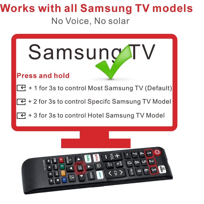 B BraiNice ã€Pack of 2ã€‘ Compatible with All Samsung Remote Replacement 2025-2001, Compatible for All Samsung Smart TV, Hotel Specific Model, Control para tv Smart remoto - Image 2