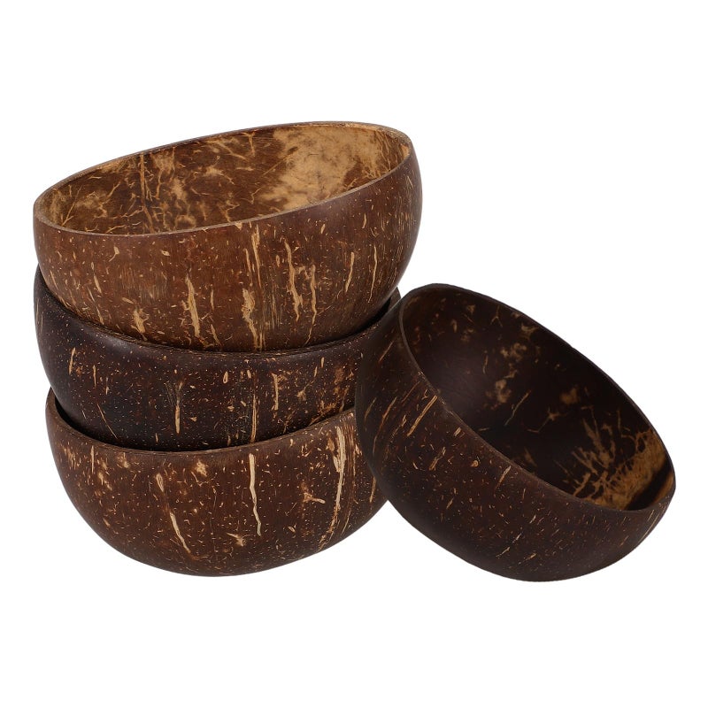 Natural Coconut Shell Bowls Set of 4 Handmade Wooden Salad Serving Bowls for Home Dining - Image 2