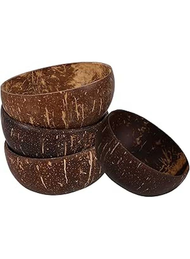 Natural Coconut Shell Bowls Set of 4 Handmade Wooden Salad Serving Bowls for Home Dining - Image 1