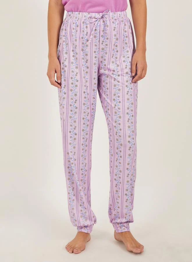 Styli Solid Gathered Shoulder Top and Printed Cuffed Pyjama Set