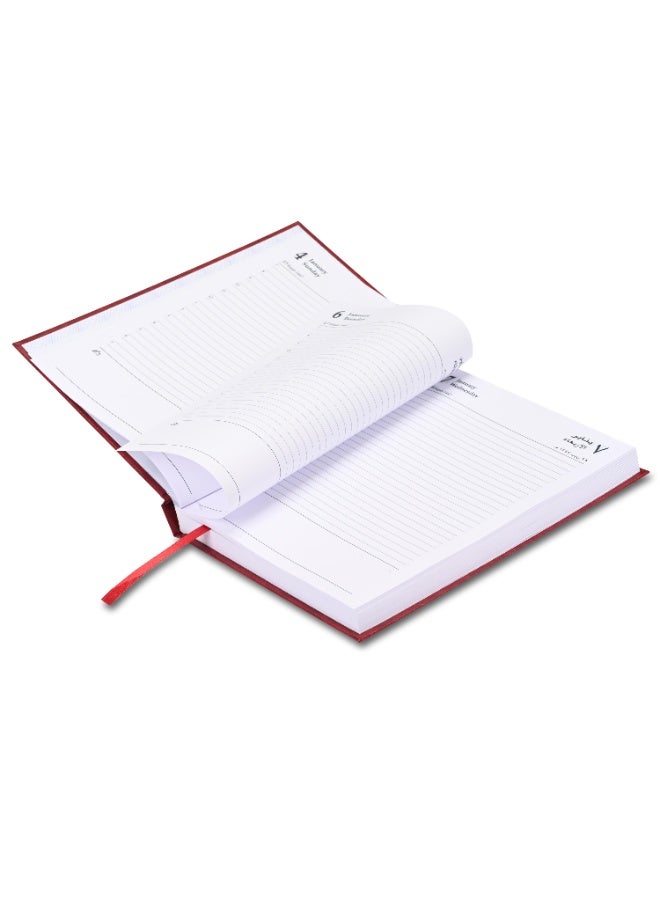 FIS مفكرة 2026، حجم A5 (148x210 مم)، غلاف صلب من مواد الفينيل، عربي/إنجليزي، ورق أبيض 60 جرام، لون مارون - FSDI21AE26MR - Image 4