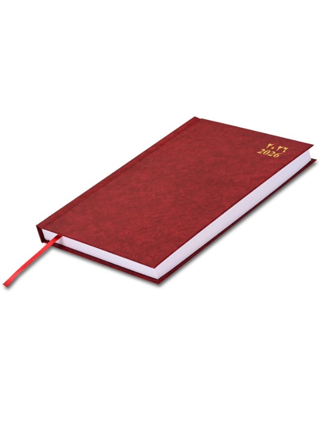 FIS مفكرة 2026، حجم A5 (148x210 مم)، غلاف صلب من مواد الفينيل، عربي/إنجليزي، ورق أبيض 60 جرام، لون مارون - FSDI21AE26MR - Image 1
