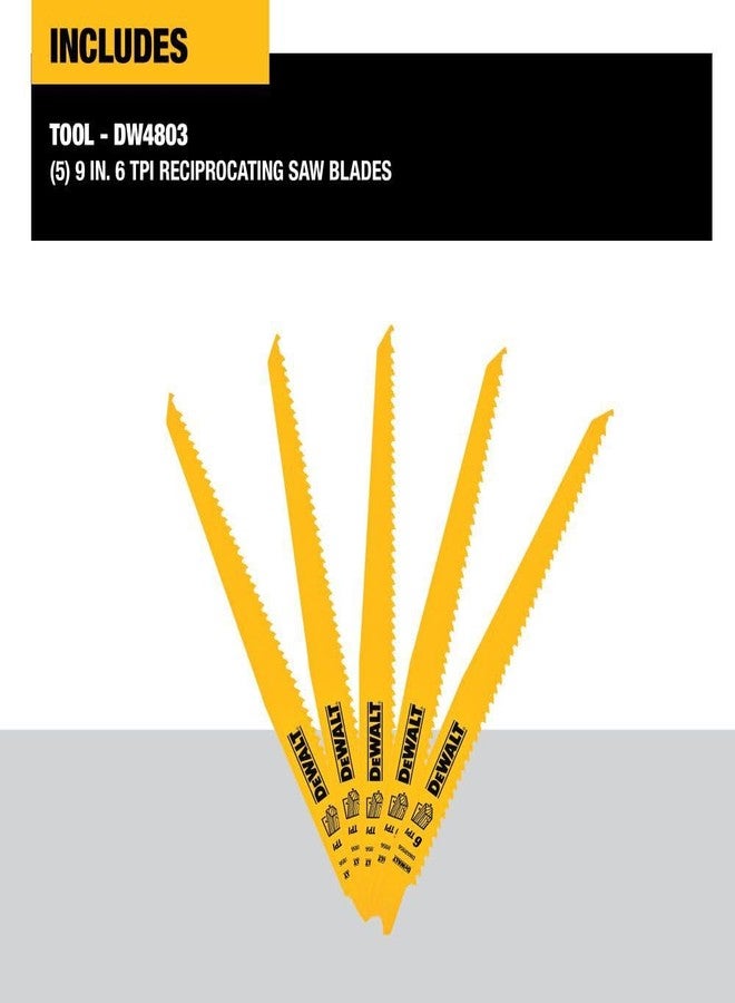 DEWALT Reciprocating Saw Blades, Tapered Back, Bi-Metal, 9-Inch 6-TPI, 5-Pack (DW4803) - Image 2