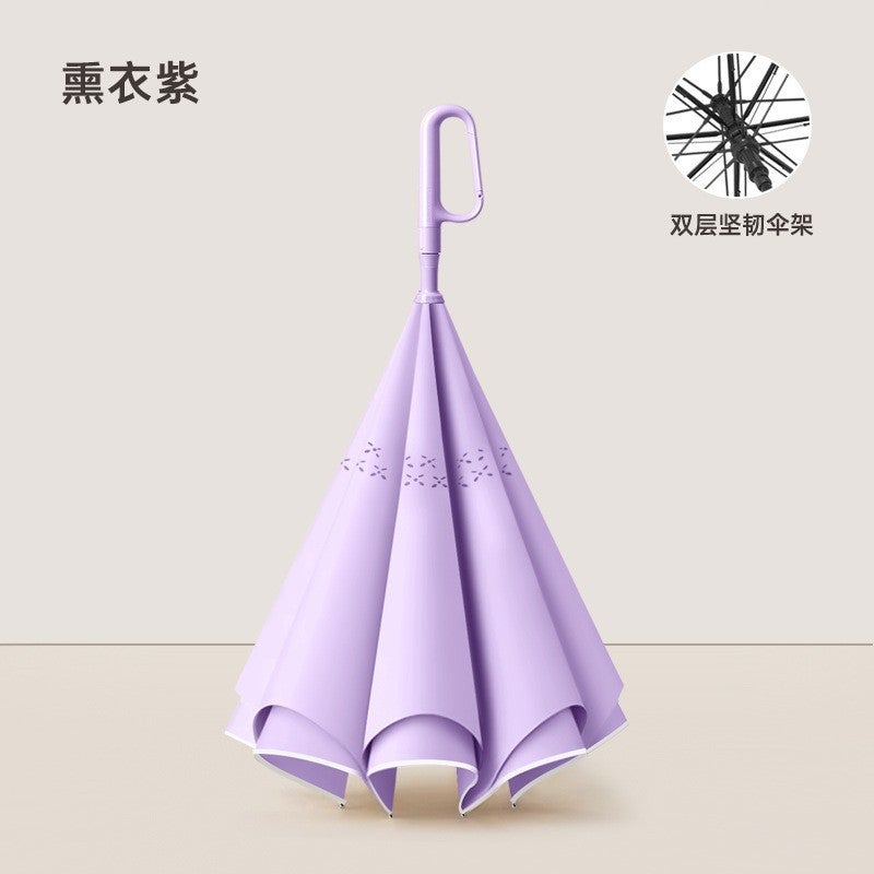 Hands-Free C-Handle Standable Reverse Umbrella Lavender purple ring handle automatic model 