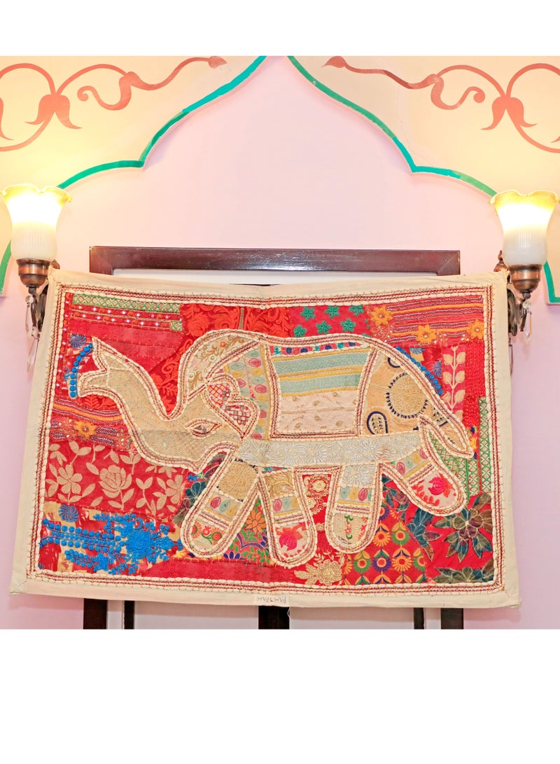 PAHI HAND EMBROIDERED VINTAGE WALL HANGING/WALL DECOR/TAPESTRY,RAJASTHANI HOME DECOR,60X90 CMS DRY CLEAN ONLY - Image 2