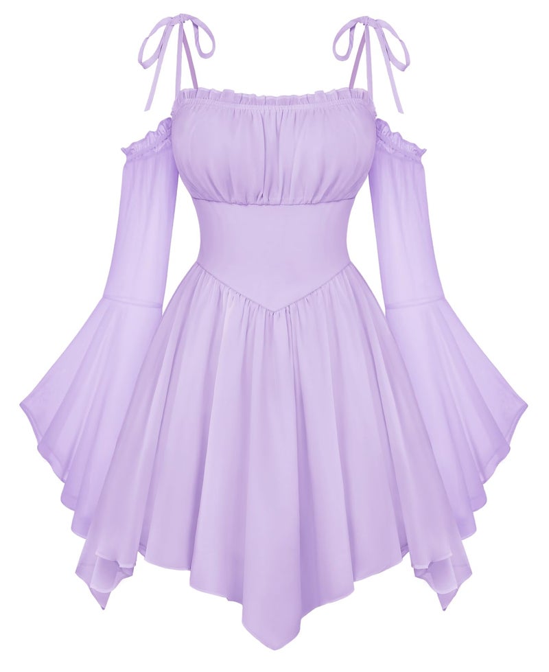 Scarlet Darkness Womens Renaissance Fairy Dress A Line Boho Off Shoulder Corset Dress with Pockets Light Purple XL - Image 1
