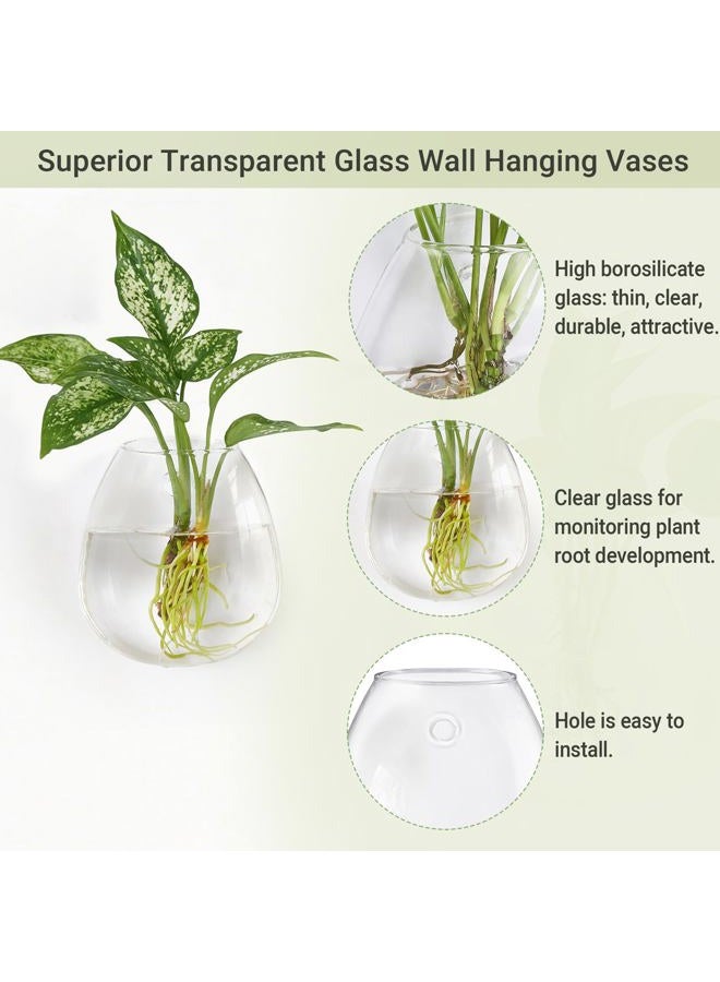 Dahey Propagation Stations Wall Hanging Planters Glass Wall Mounted Vases Oblate Terrarium for Flowers Hydroponics Indoor Plants Home Bathroom Office Decor 4 Pack - Image 4