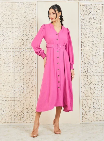 ستايلي فستان ميدي منسوج مع حزام خصر