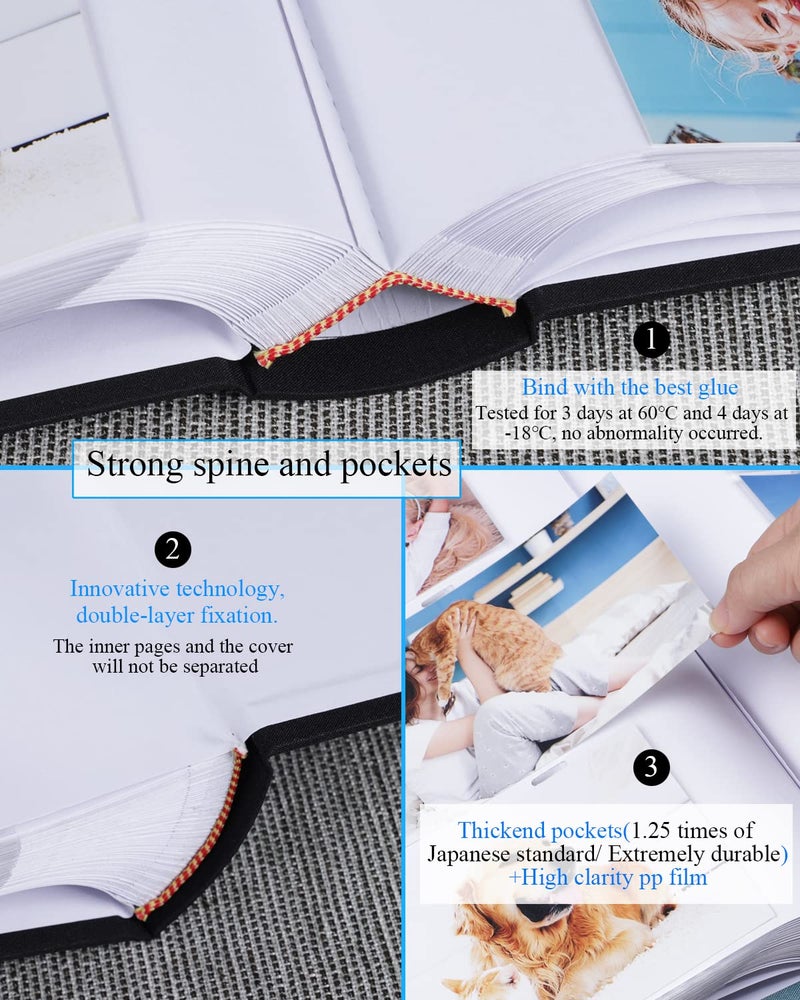 1DOT2 Photo Album 4x6 Hold 402 Photos with Memo Slip-in Pockets Photo Book  Linen Cover Picture Photo Albums with Writing Space for Wedding Family Baby Vacation Mother's Day Black - Image 2